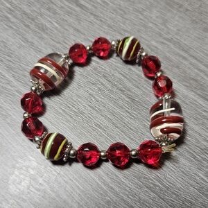 Vintage Red Glass Beaded Stretch Bracelet